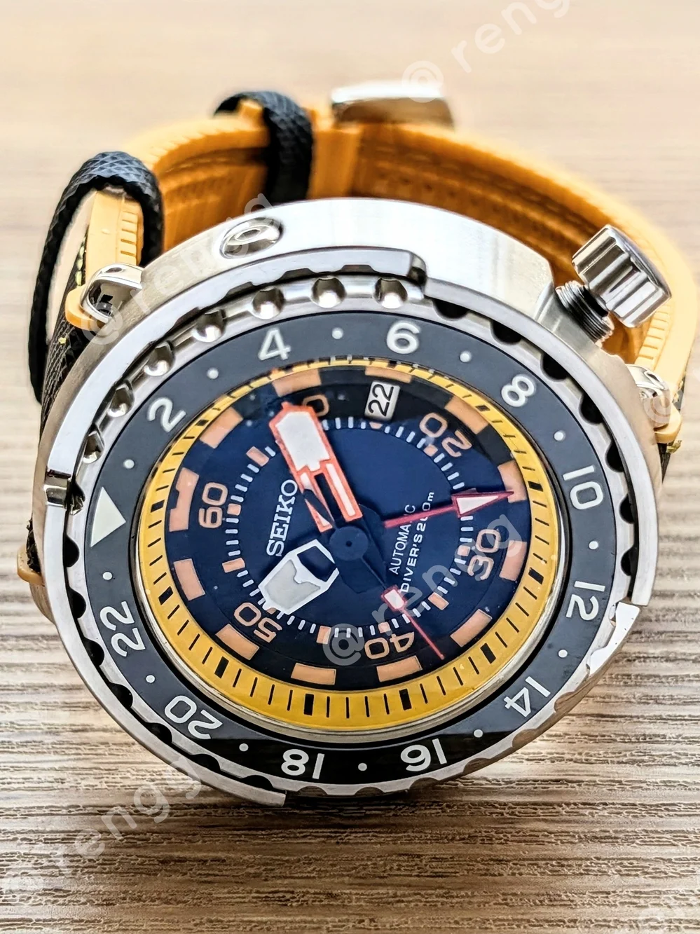 47mm Seiko GMT Tuna Canned Men's Black Yellow Diver's Mod Automatic Sapphire